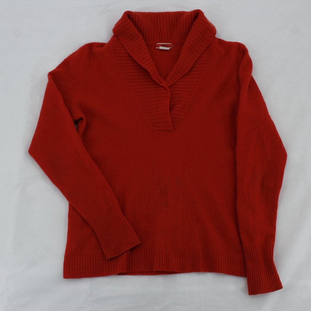 J.Crew 100% Cashmere‎ Red V-Neck Shawl Collar Pullover Sweater - Size M
